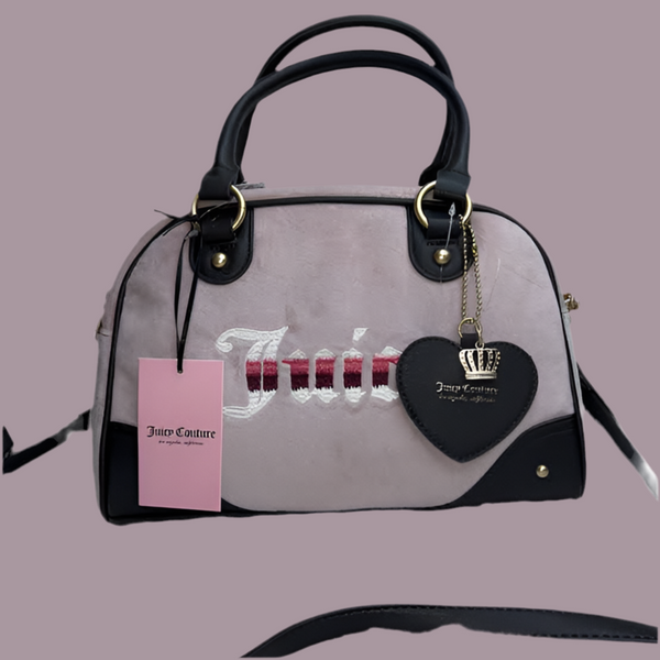 レア Juicy Couture ショルダーバッグ ブラック × ベージュ レア☆JUICY COUTURE Key to Juicy Dome サッチェルバッグ (JUICY